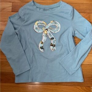 Cat & Jack Blue Long Sleeve Shirt with Sequin Bow